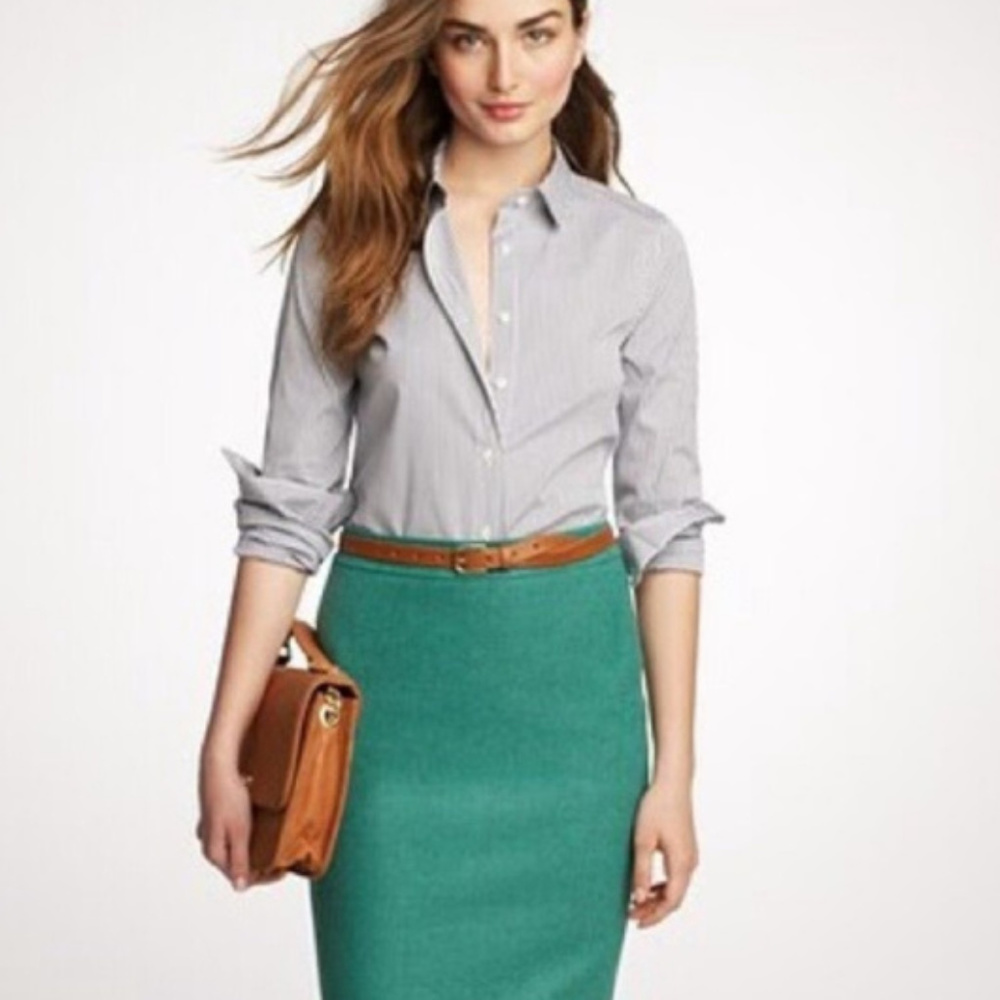 J. Crew Wool No. 2 Pencil Skirt in Green